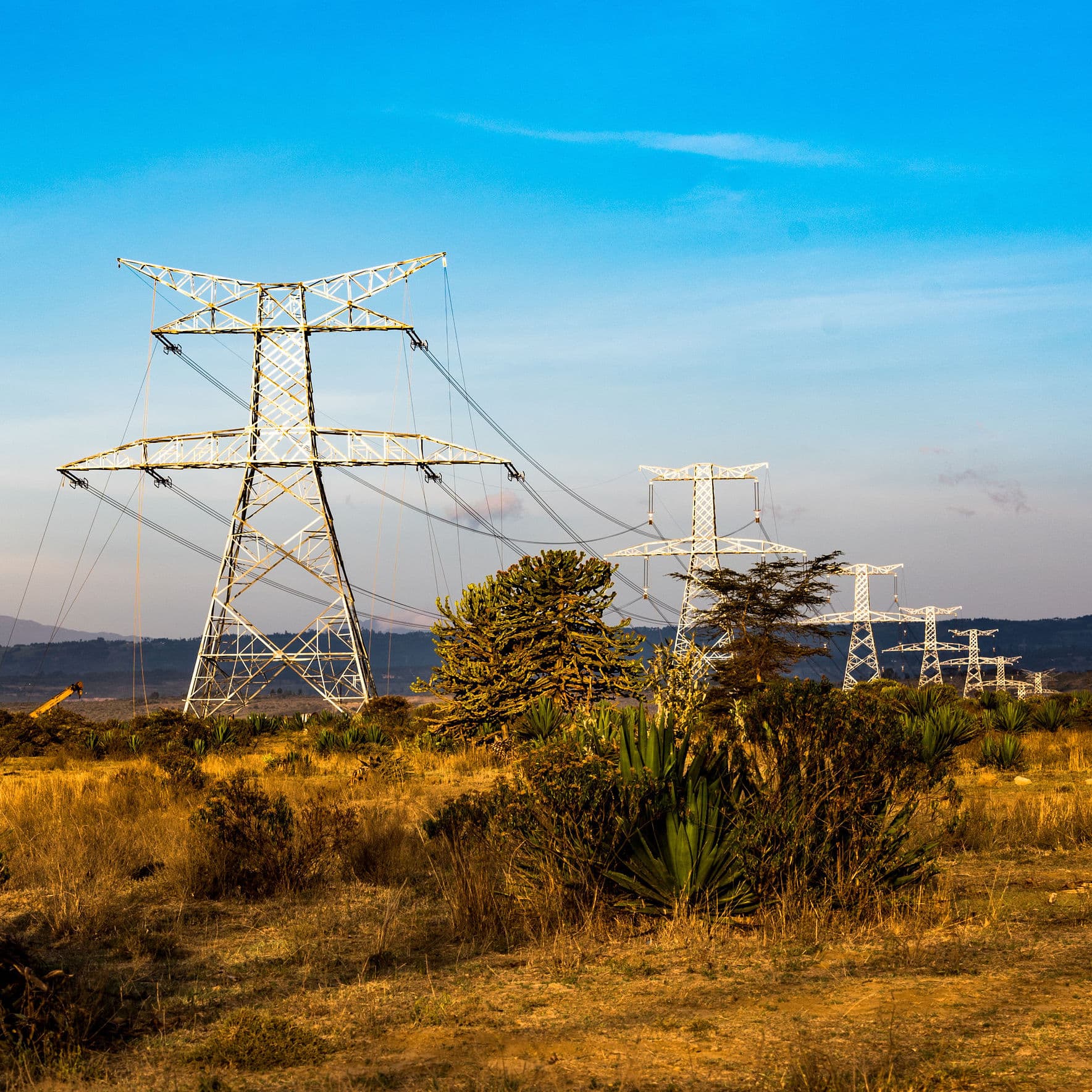 Streets with power lines overhead in rural Kenya.